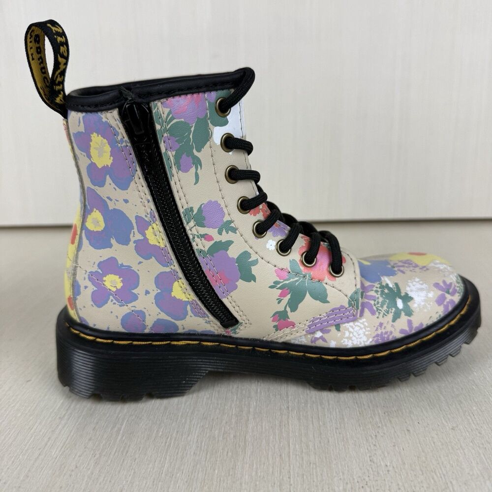 Dr. Martens Boots Girls Size 13 Floral Mash Up Leather Shoes 1460 Combat - Picture 8 of 14